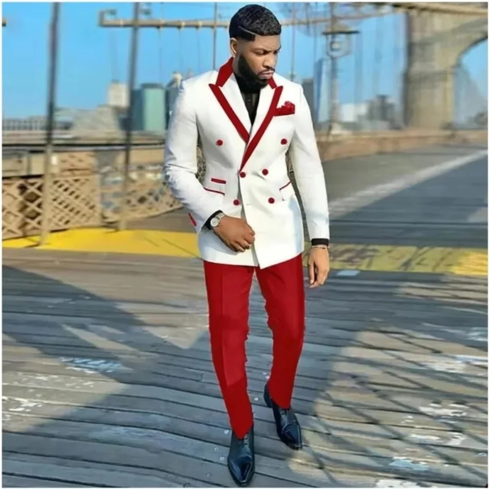 

Slim Fit 2 Piece Wedding Men Suits Solid Groom Tuxedo Formal Blazer Pants Set for Prom Party Best Man Peak Lapel Jacket Pants