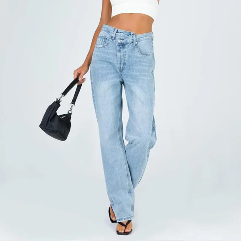 Meqeiss New Casual Fashion Streetwear Blue Wide Leg High Waist Jeans Women 2024 Harajuku Boyfriend Long Bottom Jeans Loose Pants