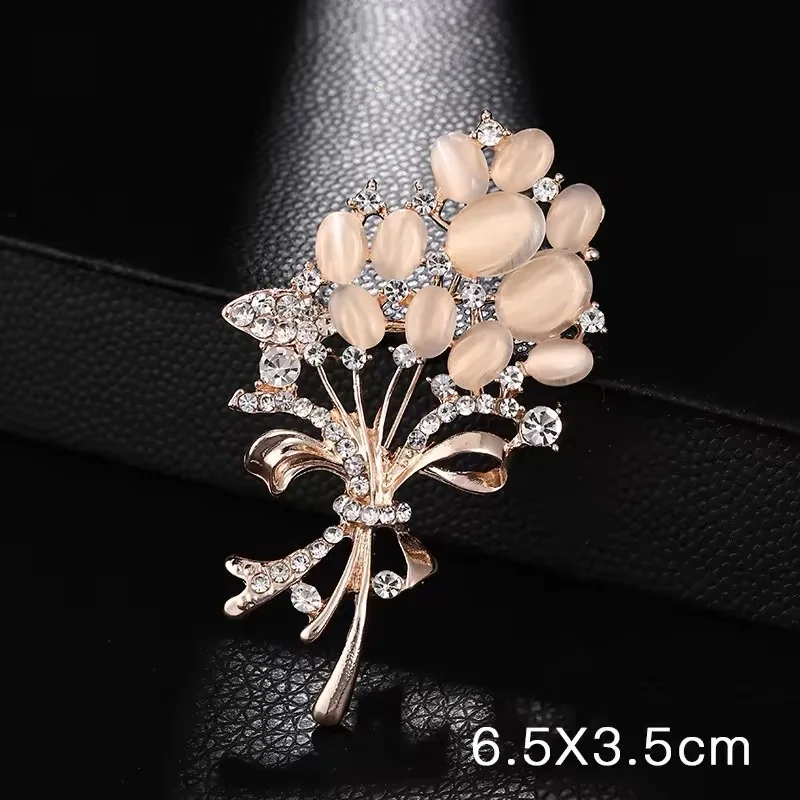 Fashion Opal Stone Flower Bouquet Brooch Pin Birthday Gift Brooches For Women Rhinestone Brooch Pin Accessories