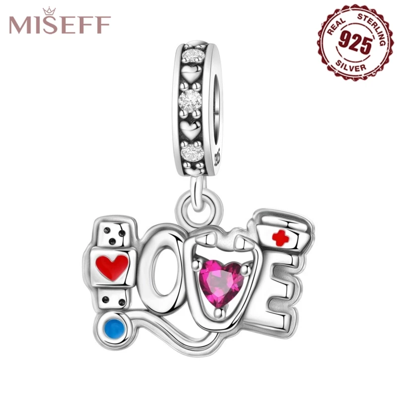 MISEFF 2025 925 فضة السماعة ممرضة قبعة الحب قلادة جالبة للحظ الأصلي خرز سوار DIY بها بنفسك مجوهرات النساء هدايا