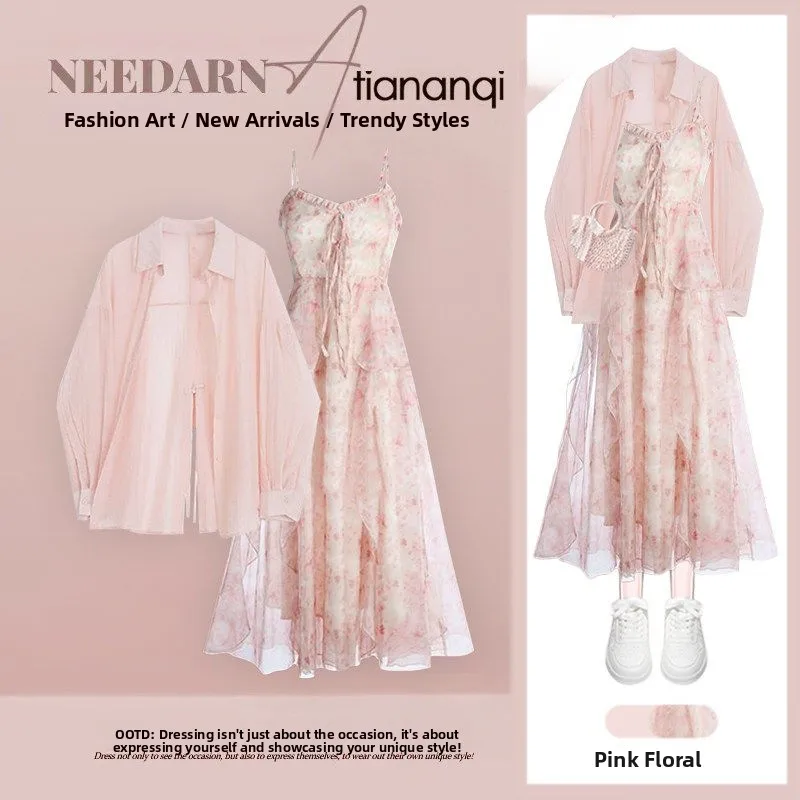 

Spring Summer Loose Sun Protection irt Pink Slimming Floral ter Dr Two Piece Set Women's Casual Sle Faion Ensemble