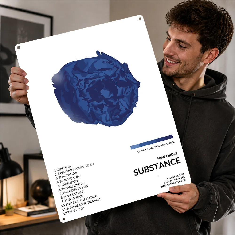 New Order Substance Album Cover Metal Poster Perfect Gift for Fans Lovers Customized Wall Art Metal Sign for Bedroom Decoration