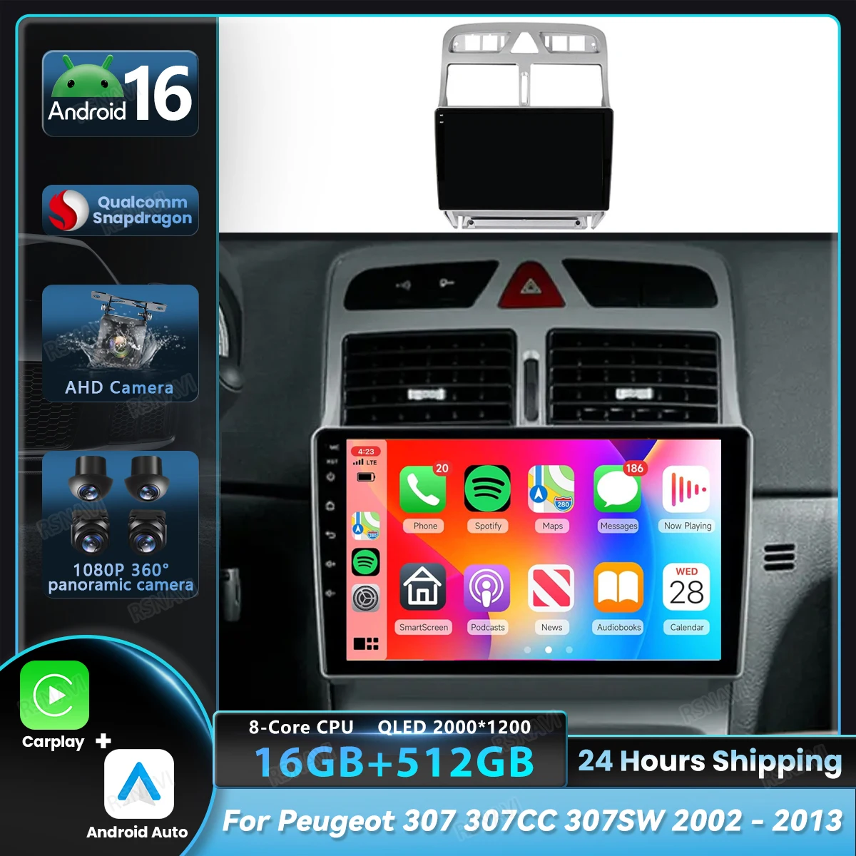 Android 16 Multimedia Player For Peugeot 307 307CC 307SW 2002 - 2012 2013 Carplay Auto Stereo DVD Video BT DSP Navigation Radio