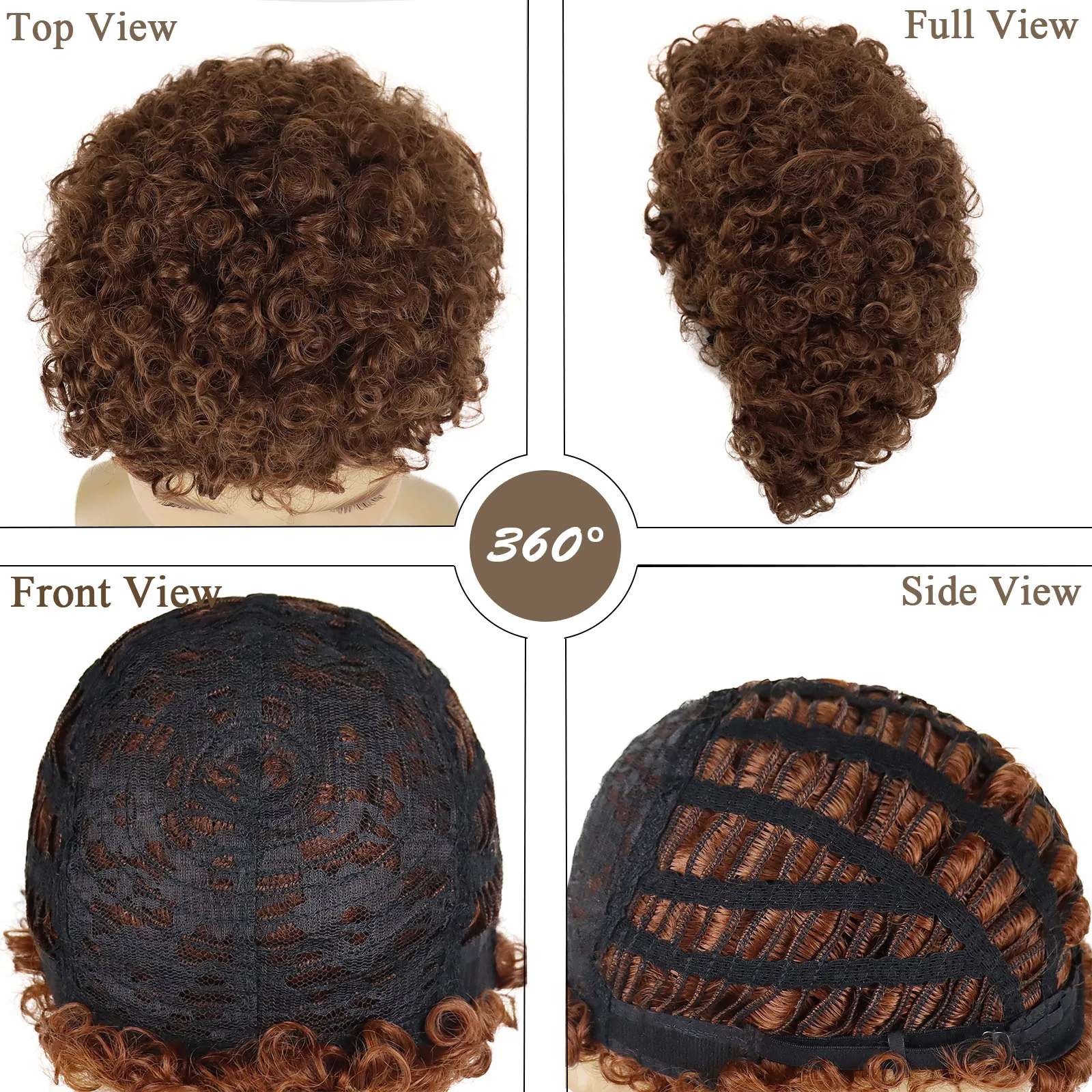 Brown Synthetic Short Afro Kinky Curly Wigs for Black Men Elastic Curls African Hairstyle Daily Cosplay Party Wig Man Male Hair