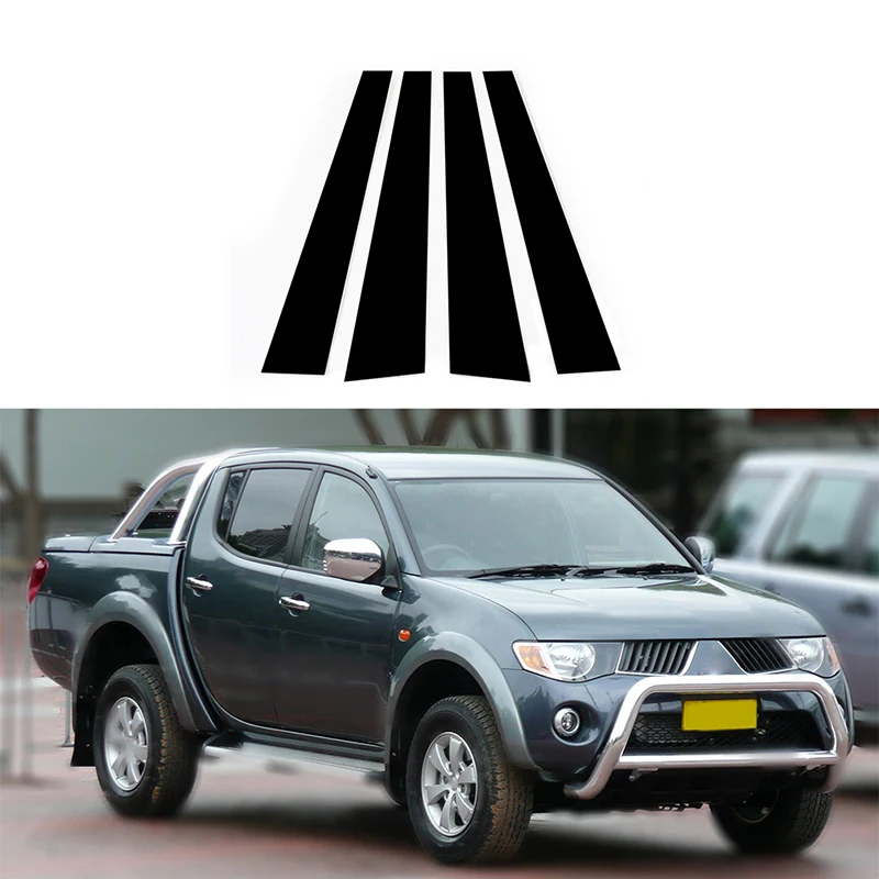 Glossy Black Pillar Post Door Side Cover Trim Fit For Mitsubishi L200 Triton 2005-2012 2013 2014 Column B C  Decoration Stickers