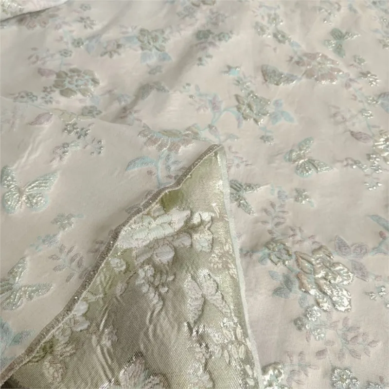 Gold thread embossed flower jacquard fabric woven women's dress 5