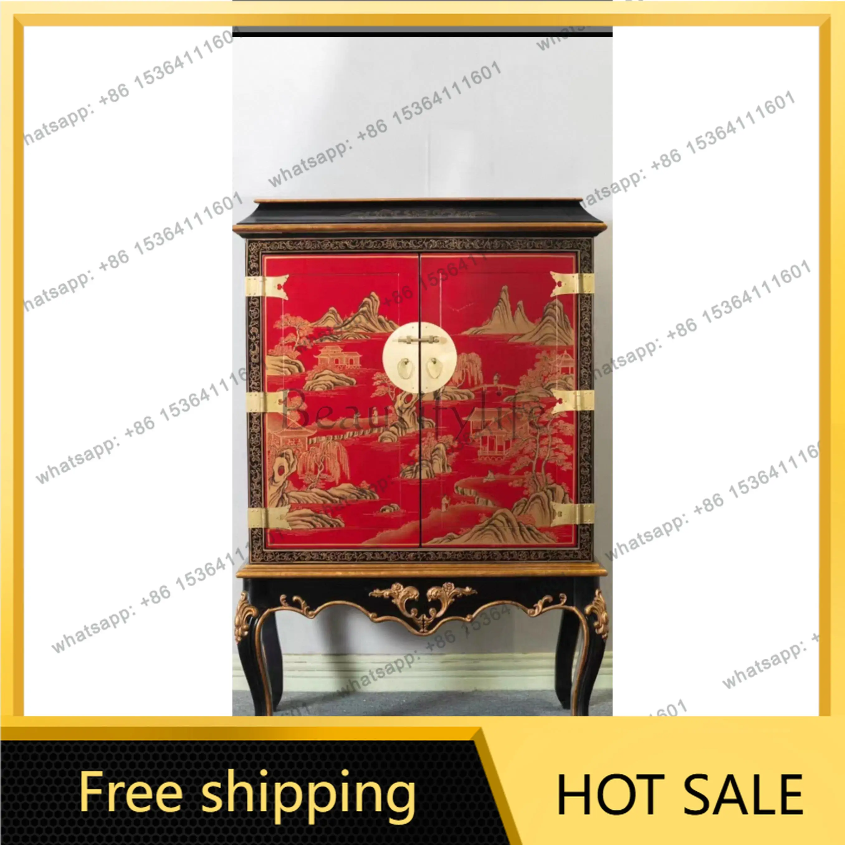 PJ new Chinese hand-painted entrance storage decorative cabinet red hand-painted entrance entrance cabinet