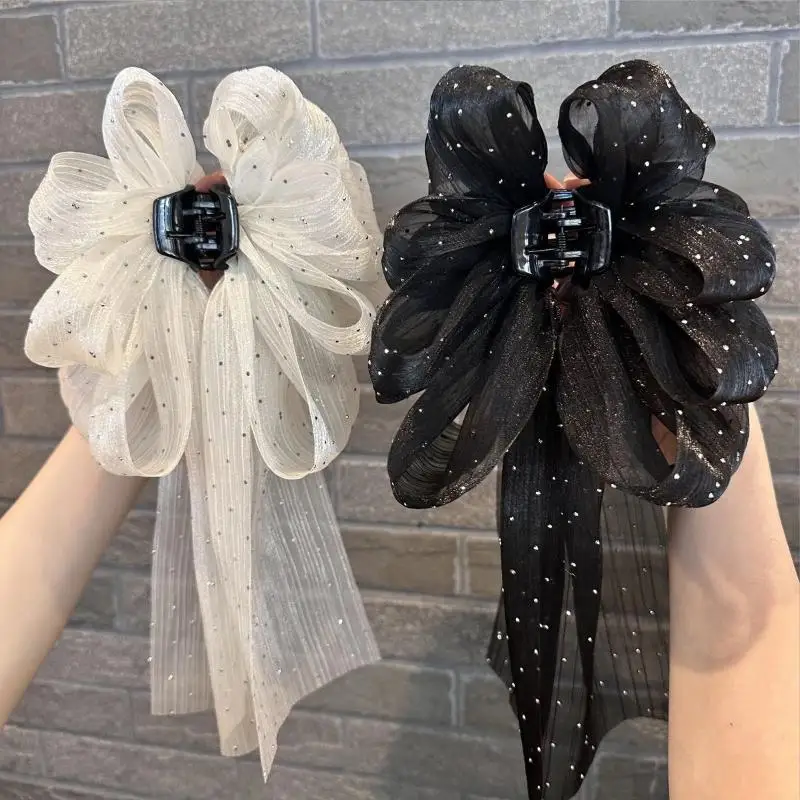 1 Stück Four Seasons Vintage Sparkle Bow Haarklammer, geeignet für Party/Datum, Netzstoff mit glitzerndem Strass-Design für sicheren Halt des Haares – Detail 6
