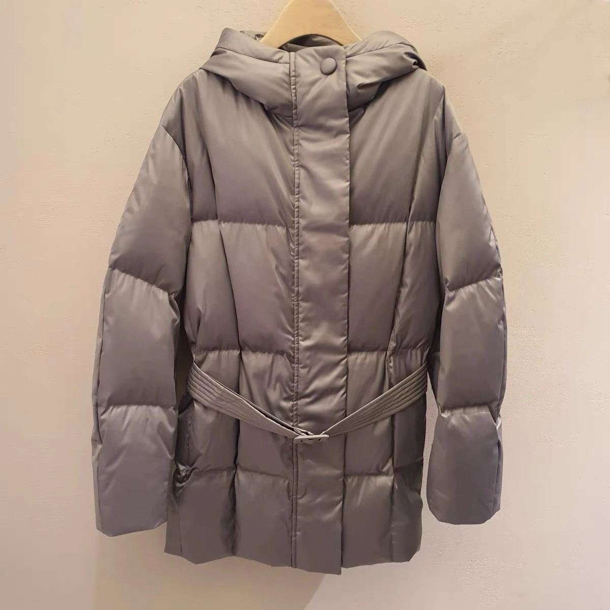 Casual Lemon Cheese TIM25 Hiver Long à capuche ceinturée Polyvalent Minceur vers le bas Jaet Quilted Goose Down Chaud Thiened Long Sle...