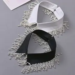 White Black Pearl Fake Collar Fashion Shirt Lapel False Collar Removable Faux Col Detachable Collar Neckline Women