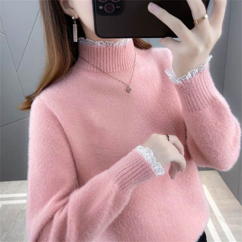 

High-End Knitted Sweater for Women No Pilling Base Layer Top Casual Loose Fit Long Sve High Collar Thi Autumn Winter irt