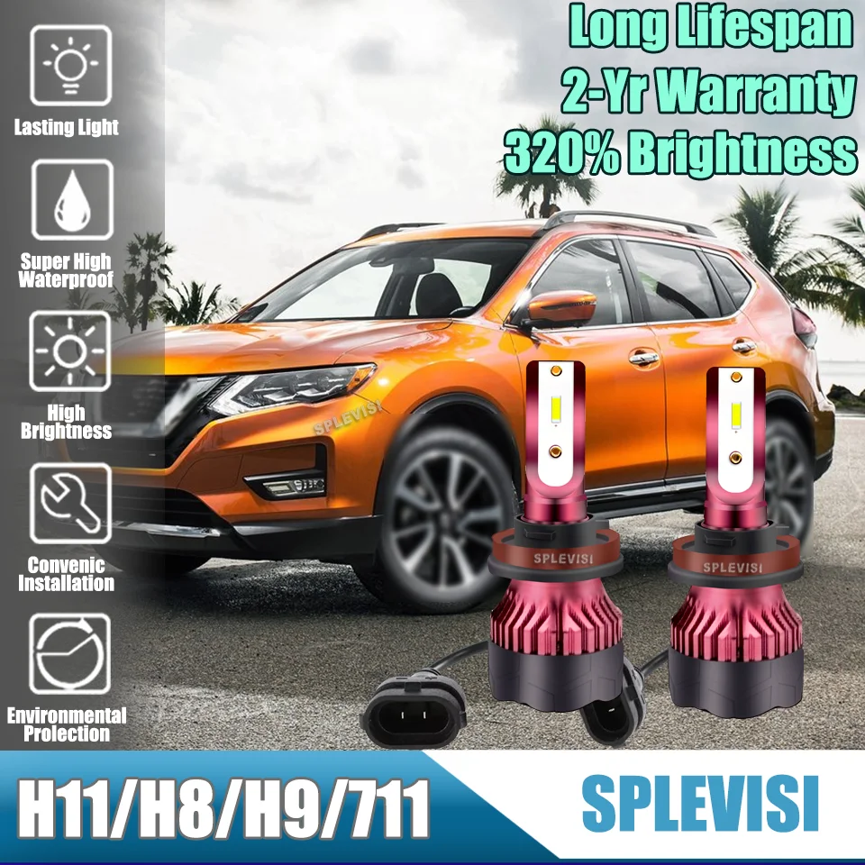 

2PC H11 H8 H9 711 Car LED Headlight High/Low Beam Bulbs Upgrade 100W 10000LM 6000K White Replacement Halogen Bulbs 2-Yr Warranty