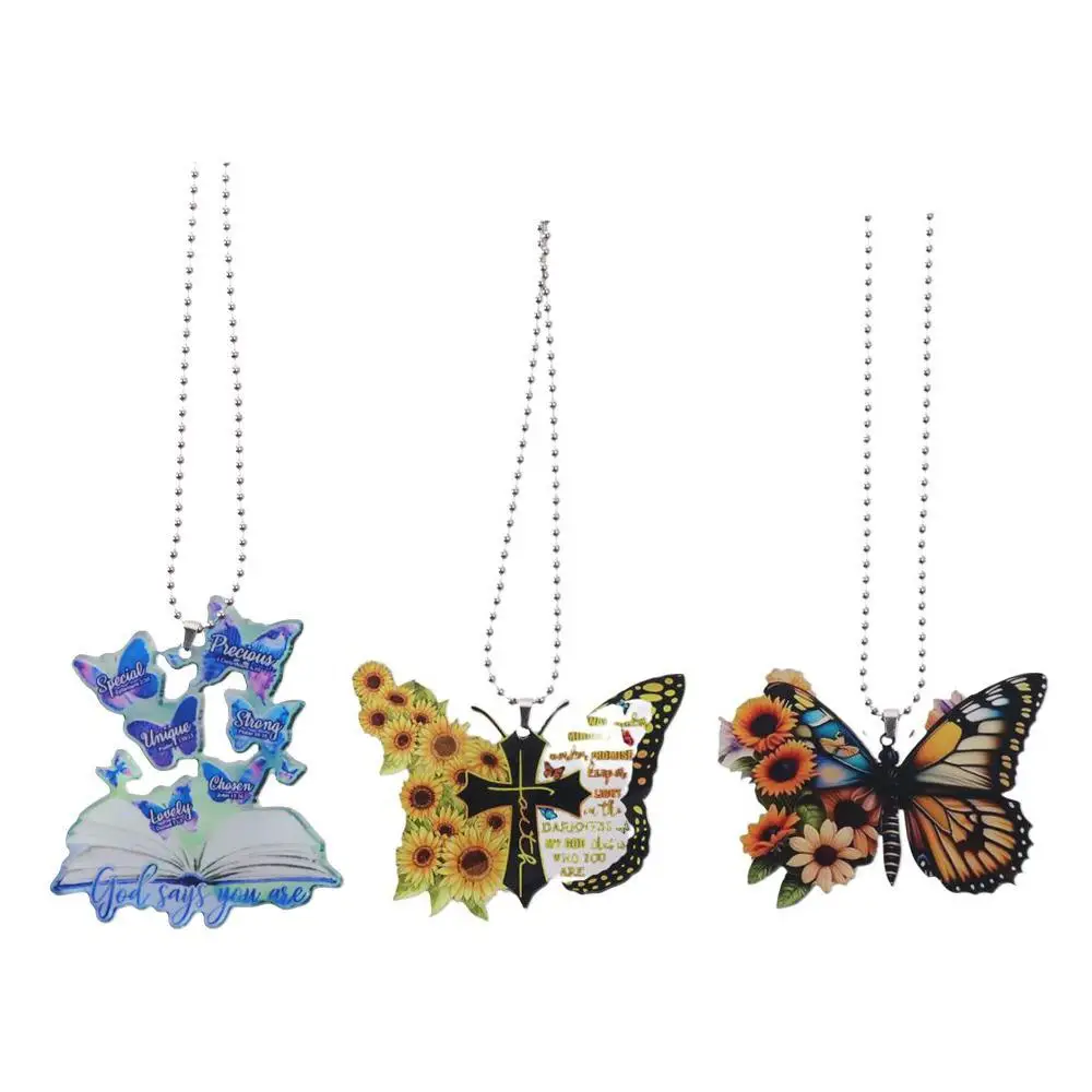 3PCS 3 Style Butterfly Car Rearview Mirror Hanging Acrylic Butterfly Shape Sunflower Car Pendant