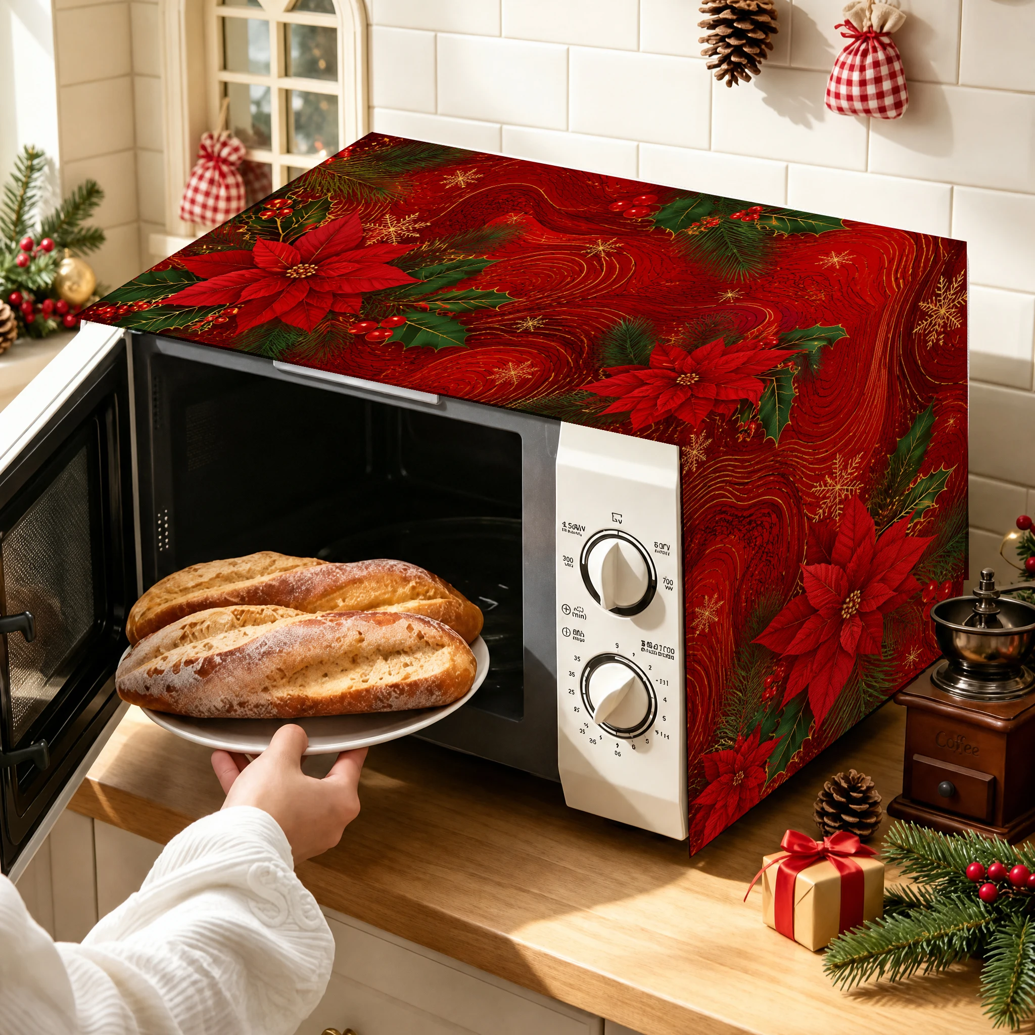 1pc Christmas Microwave Oven Cover, Festive Holiday Kitchen Protector Dust Cover for Microwave