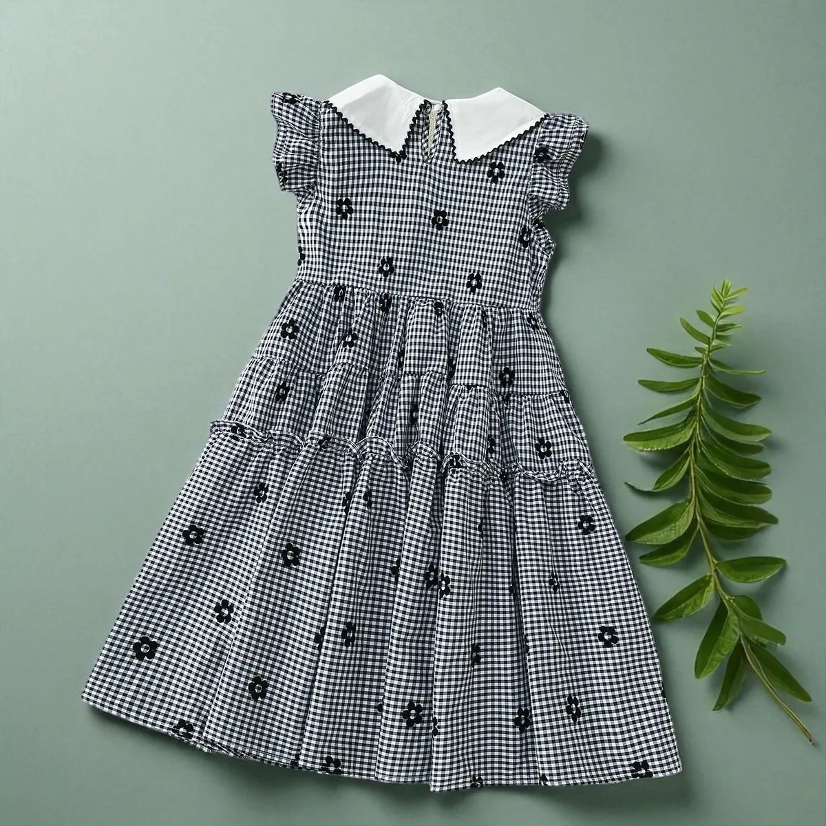 Baby Kids Plaid Flower Dresses for Girls School Outfits Prom Bohemia Summer Short Sleeve Children Lolita Costumes 6 8 9 11 Years