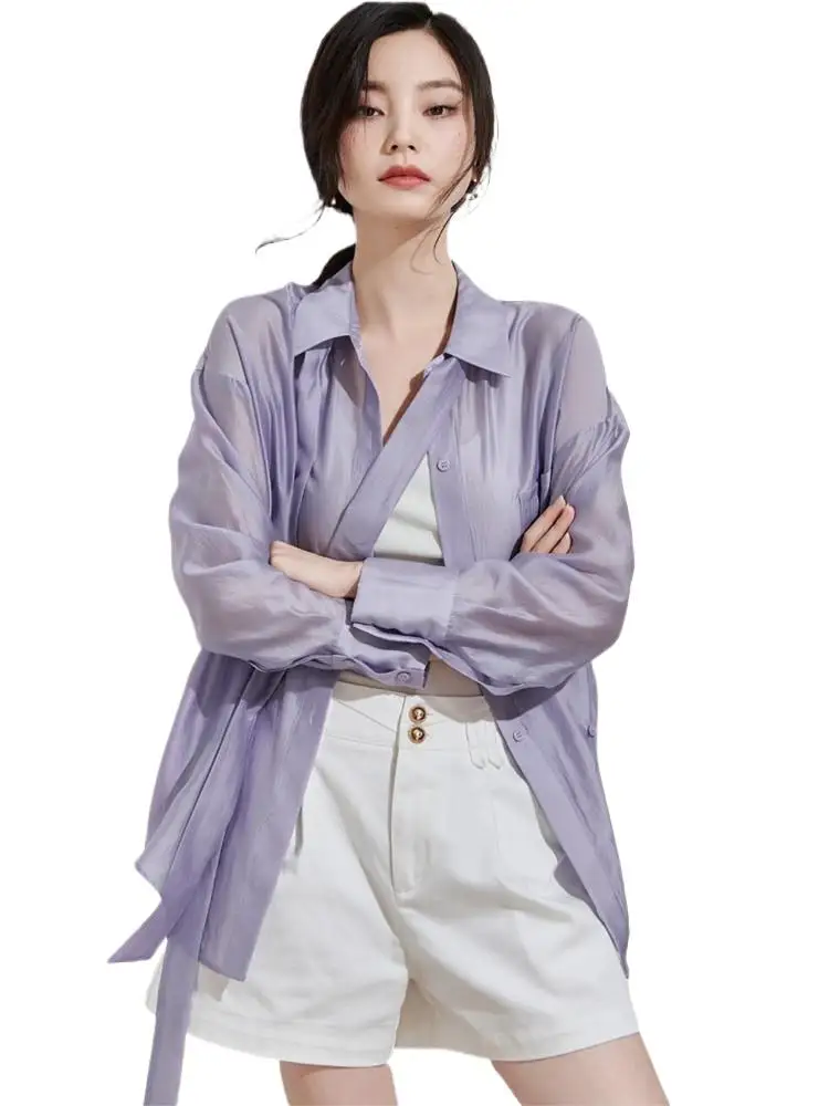 

Summer Women Casual Long Sleeve Lyocell Loose Shirt Elegant Solid Harajuku Lapel Blouse Elegant Vintage Tops White Streetwear