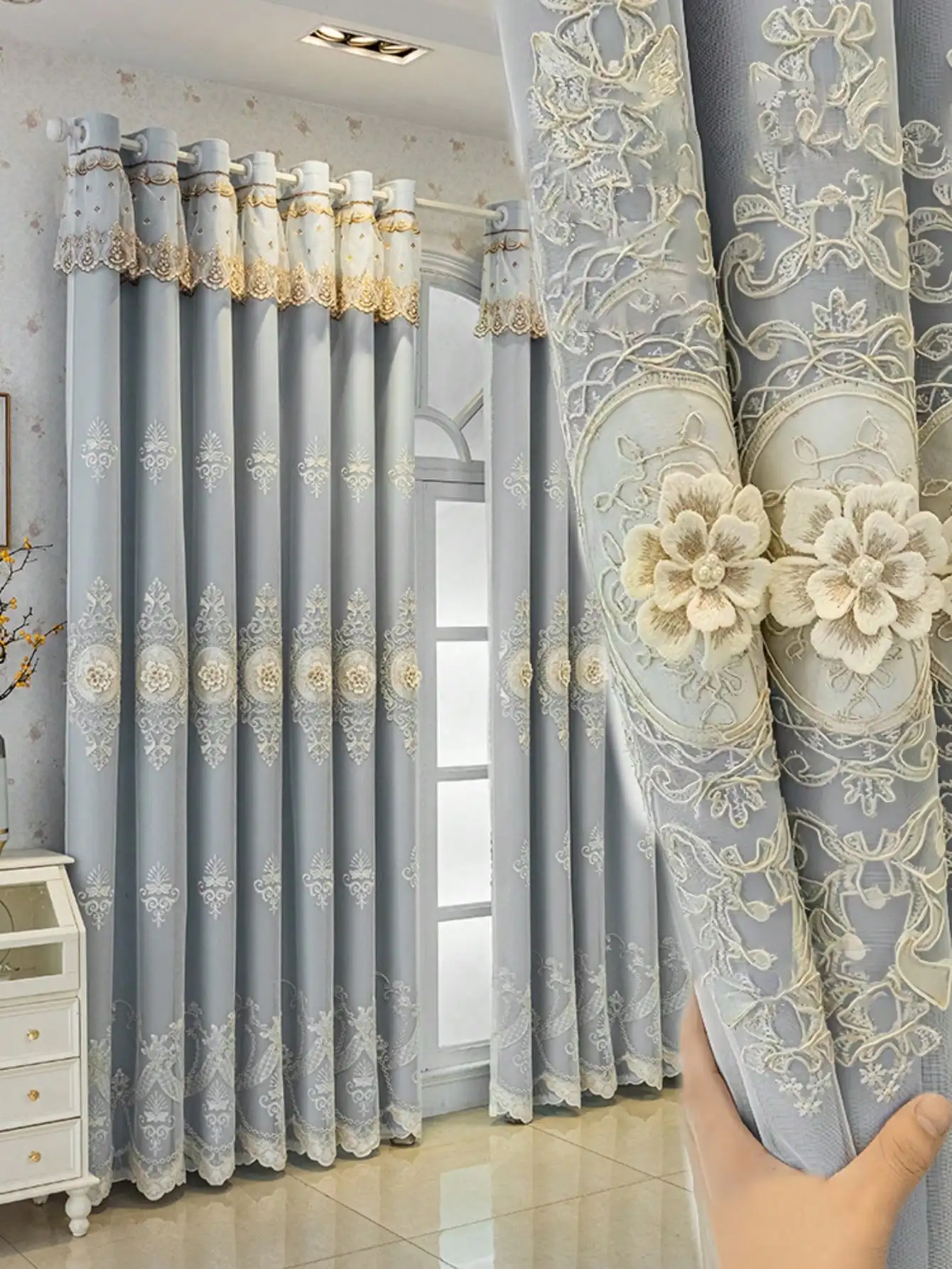 

European-style High-end Atmospheric Relief Three-dimensional Embroidered Window Screen Blackout Window Screen