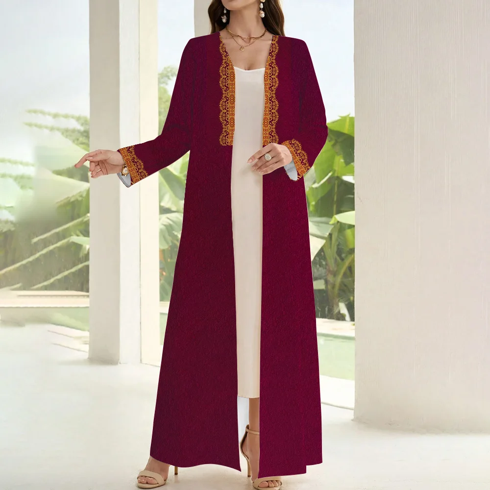 Summer Soft And Breathable Muslim Women Abaya Islamic Dubai Turkey Long Sleeve Abaya Ramadan Fake Two Pieces Open Kimono Abaya