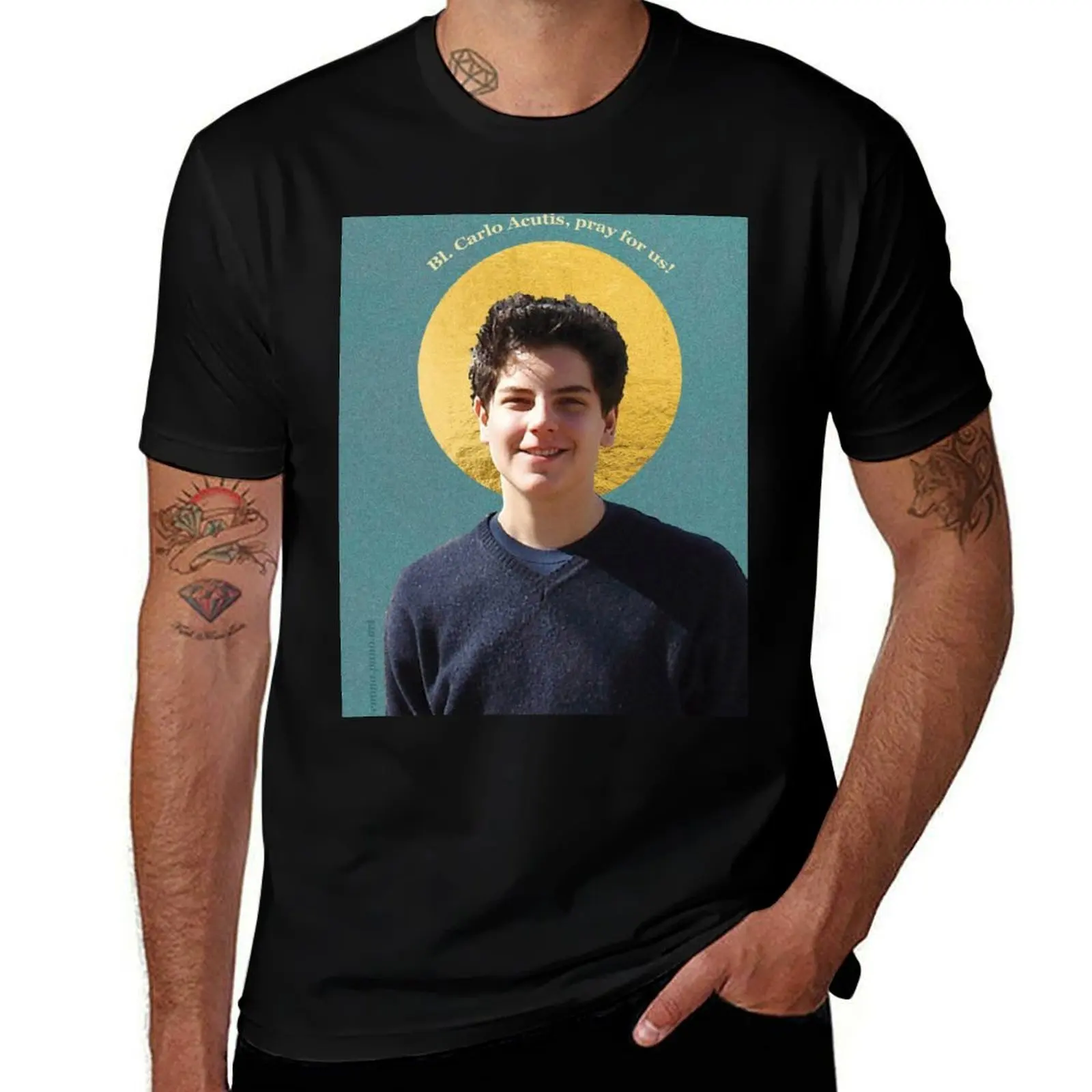 Blessed Carlo Acutis Holy Card Design T-Shirt cotton t shirt pack T-Shirt