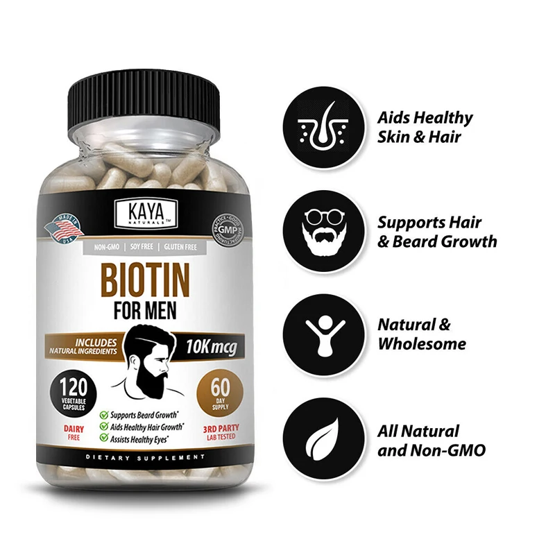 Biotin Capsules for Men – Hair Growth Vitamins – Natural Biotin Supplement for Men’s Beard and Hair Growth, Helps Eye Health