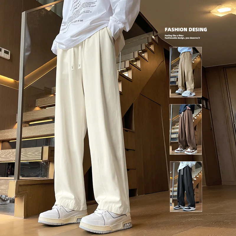 Korean Men's Twill Texture Pure Cotton Japanese Casual Pants Spring New Straight Loose Trendy Brand