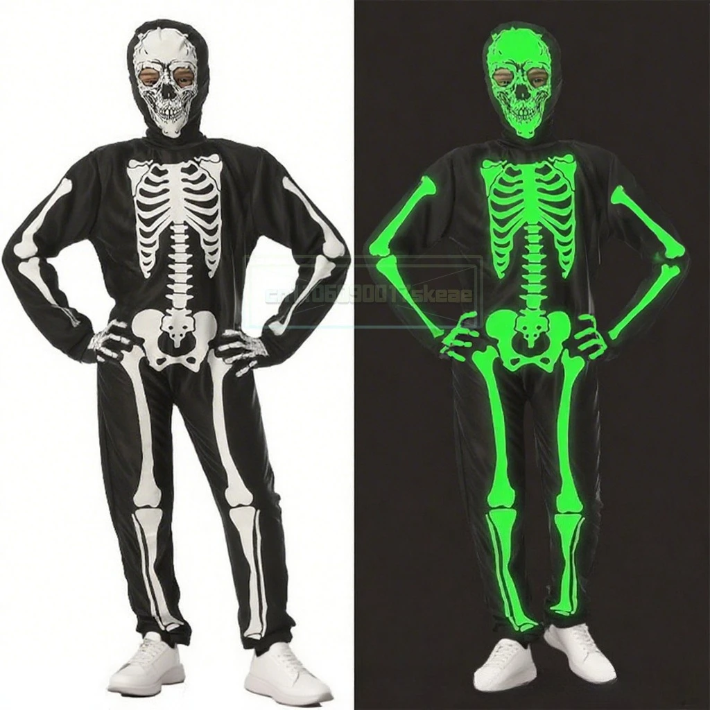 

Halloween Skeleton Costume for Children Ghost Jumpsuit Glow in The Dark Carnival Party Zentai Bodysuit Stage Performance Outfits