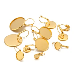 Stainless Steel Gold Plated 6-25mm French Lever Cabochon Earring Setting Blank Base Cameo Tray DIY Ear Jewelry Findings 10pcs