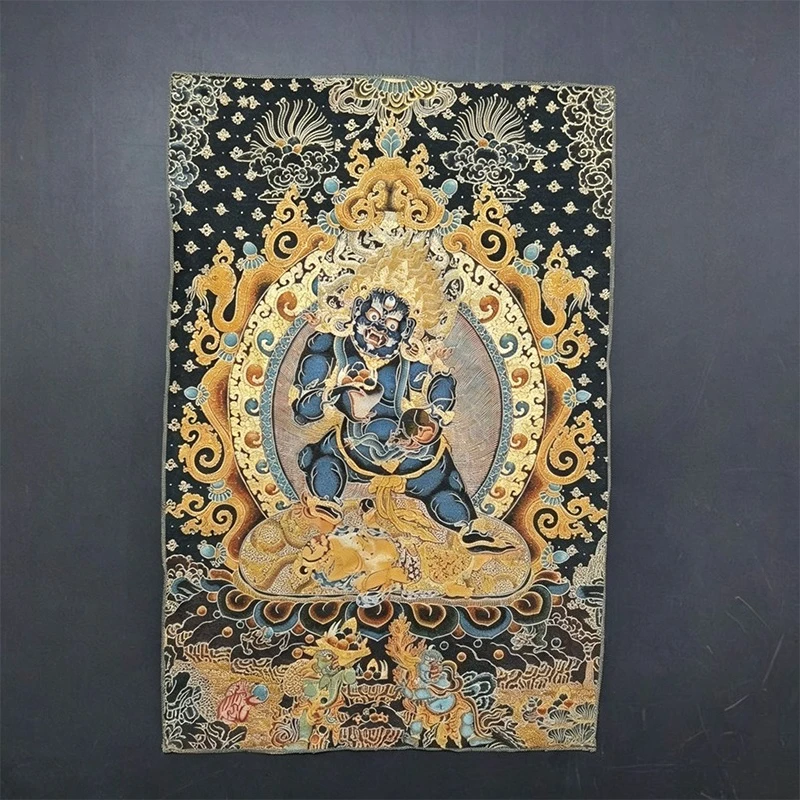Tibet Tibetan Cloth Silk Black vajra buddha Thangka Tangka Embroidery Painting