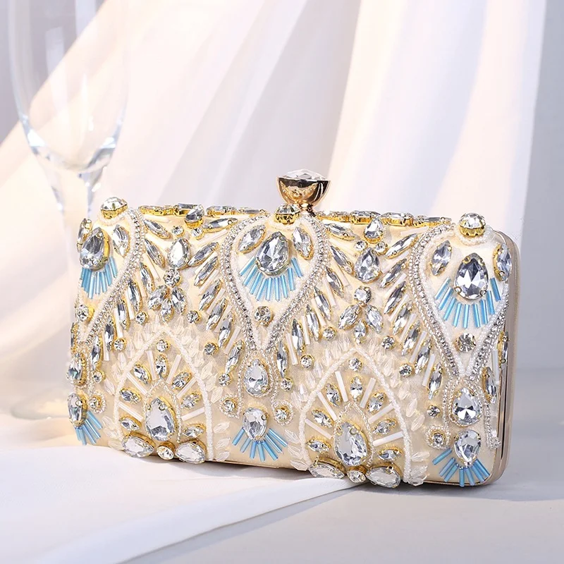 Women\'s Evening Clutch Bag Party Purse Luxury Wedding Clutch for Bridal Exquisite Crystal Ladies Handbag Gold Black Blue Wallet