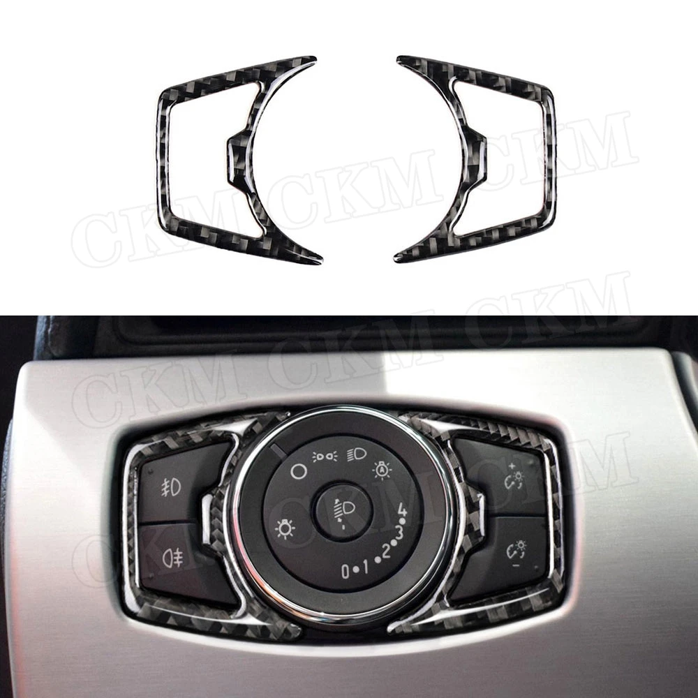 

2PCS Carbon Fiber Car headlight switch Trim Frame Cover Mouldings Stickers For Ford Mustang 2015 -2019