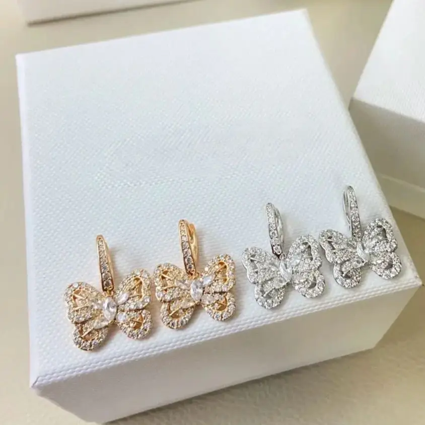 

Роскошные серьги-бабочки, модные женские серьги-подвески с бриллиантами, серебро, высокое качество, 5А, сверкающий циркон, очаровательный подарок