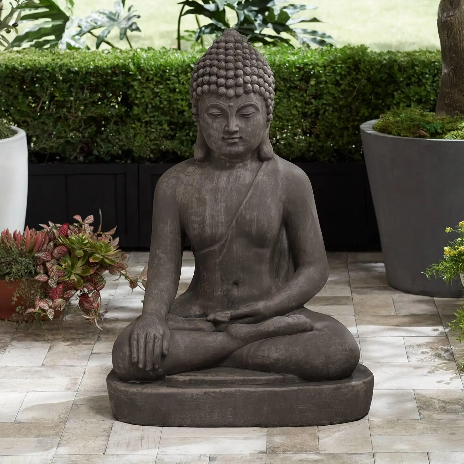 John Timberland Sitting Buddha Statue Sculpture Zen Asian Japanese Garden Decor Outdoor Front Porch Patio Yard Outside Home