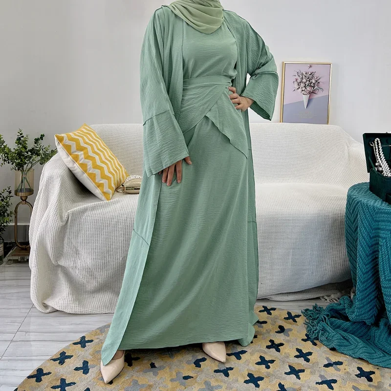 2025 New Ramadan Muslim Abayat Dress Solid Traditional Prayer Dress Muslim Sets Long Sleeve Women Dress  for Europe and America