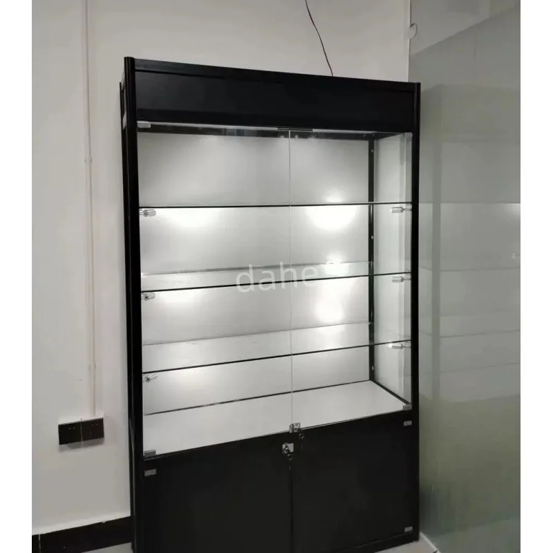 Vitrine en verre de conception de magasin de fumée personnalisée, vitrine avec lumières lumineuses, vitrine pratique