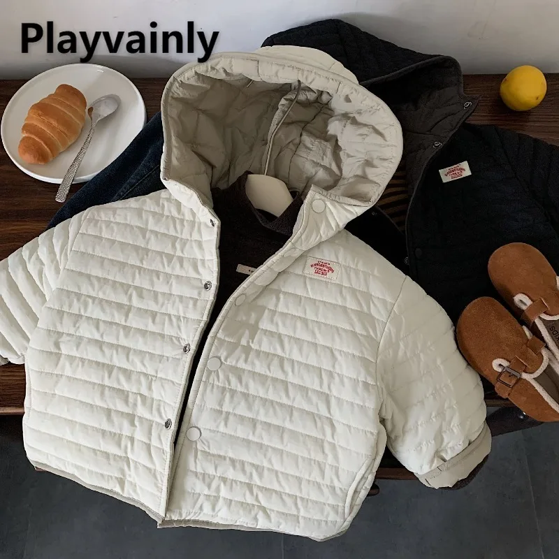 

Children Hoode Padded Jacket Autumn Winter Boys Girls Apricot Black Reversible Quilted Coats Fashion Warm Kids Clothing A5632