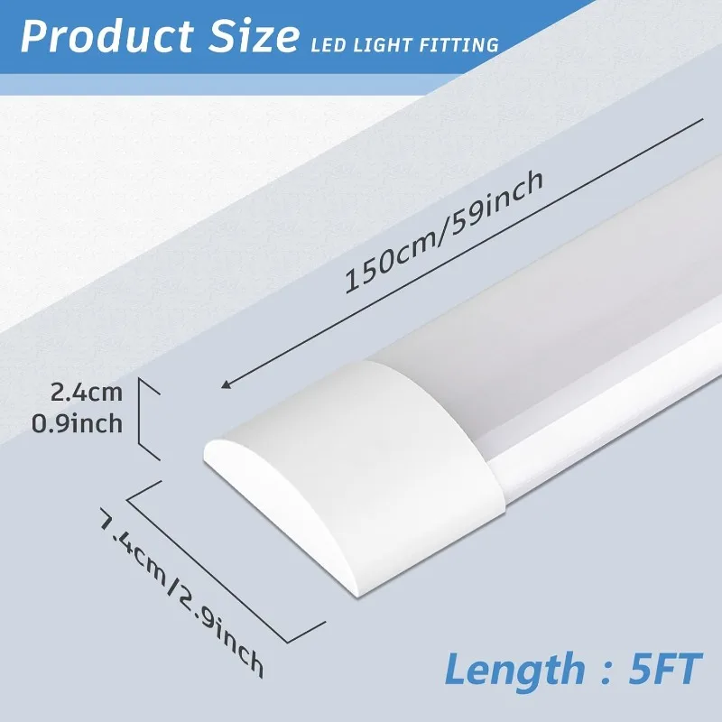 ضوء LED Batten، مصابيح أنبوبية LED رفيعة مثبتة على سطح السقف، 50 وات 4000 كلفن أبيض محايد للمكتب والمتجر والمرآب، Ho