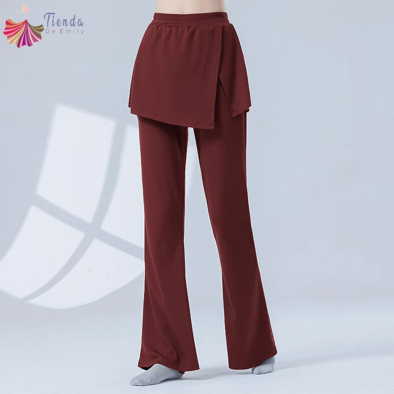 الرقص الحديث بانت المرأة طويلة متوهج بنطلون مرونة الخصر تقسم تنورة التفاف الباليه مرحلة ممارسة اليوغا ملابس غير رسمية جرس أسفل