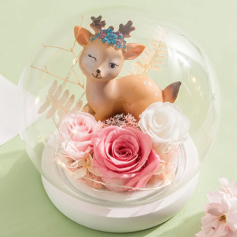 

Everlasting Rose Bouquet with Deer - Perfect Gift for Women, Ideal for Valentine's, Mother's Day
