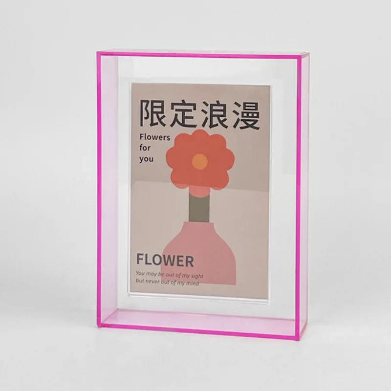 6inches Pink Acrylic Photo Frame Creative Simple Specimen Suspension Hollow Wall Decorative Picture Frame