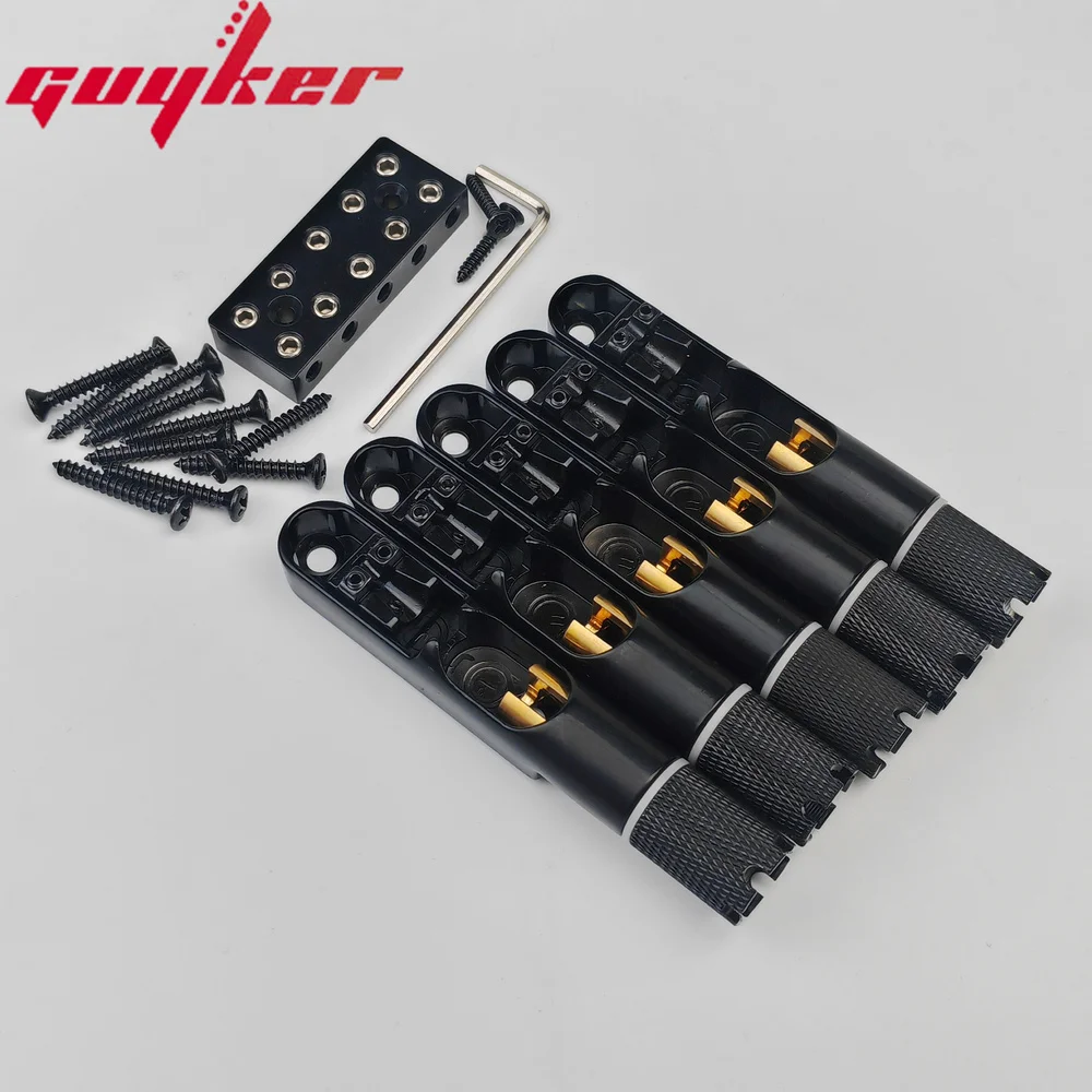 Guyker 4/5 Pieces Single String Fan Bass Bridge – Headless Fixed Fanned Bridges for Electric Bass Black