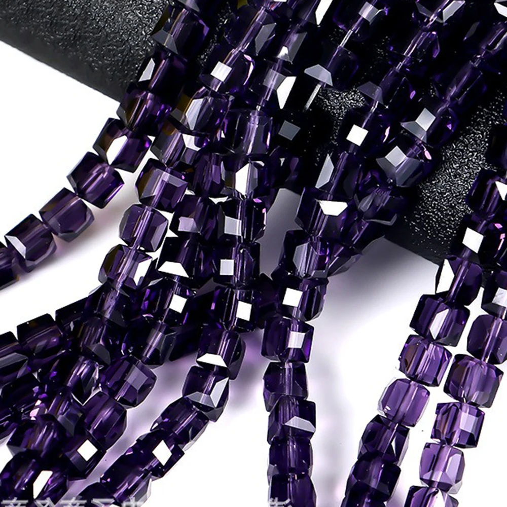 4mm 6mm 8mm Faceted Cube Purple Loose Beads For Jewelry Making Square Bead Accessories Bracelet Clear Cube Bead Strands TMF14
