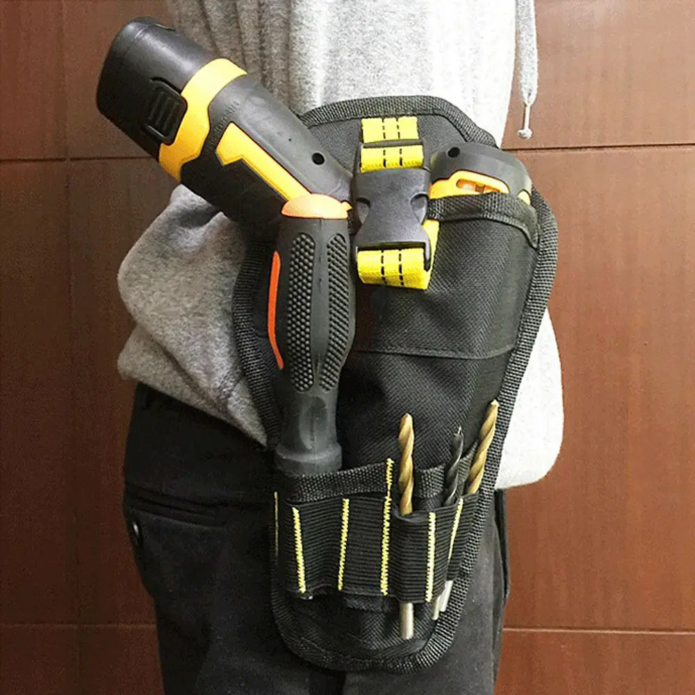 Multi-functional Heavy Duty Drill Pouch Patchwork Color Waterproof Waist Tool Bag Oxford Cloth Power Tool Pocket Hammer