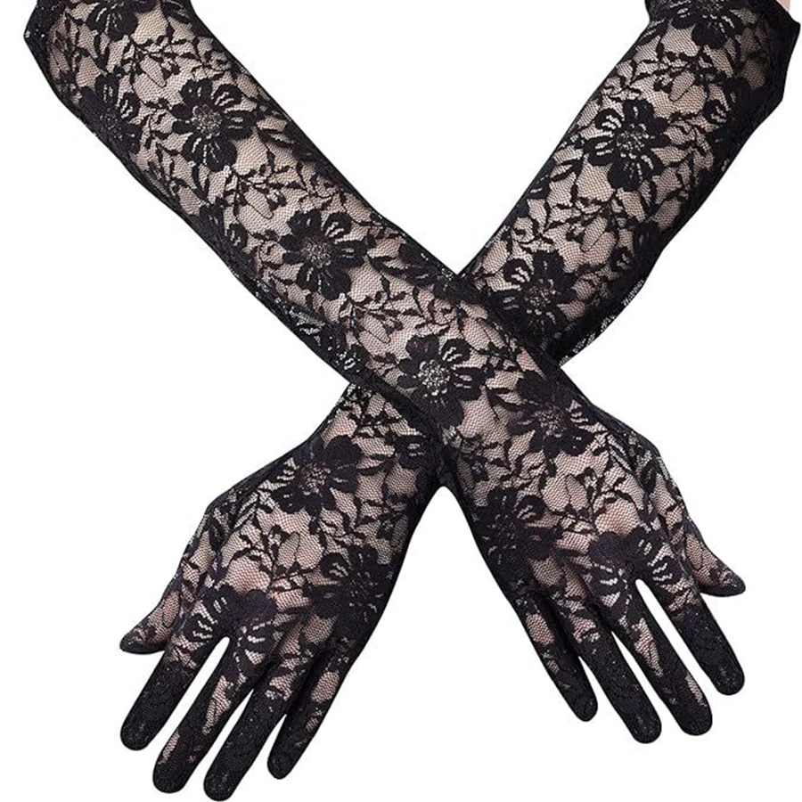 New Arrival Black White Red Long Lace Gloves Cheap Bride Gloves For Bride Finger Guantes 2025