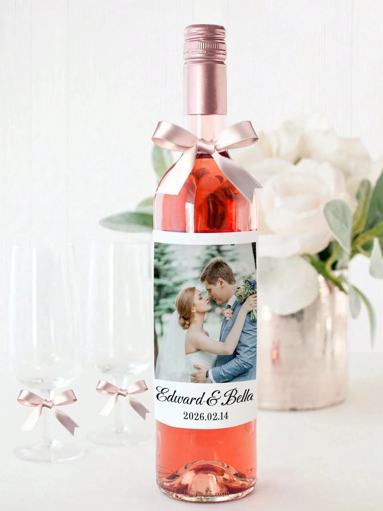 Personalisierte Etiketten für Champagnerflaschen, wasserfest, ölbeständig, Fotoaufkleber für Paare, Hochzeit, Jungvermählte, Party – Detail 2