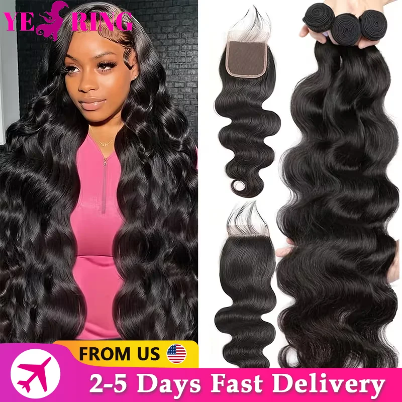 12A Body Wave Echthaar-Bündel mit 2x6/4x4/5x5 HD Lace Closure, 100% Remy Echthaar-Extensions, Transparenter Lace Closure