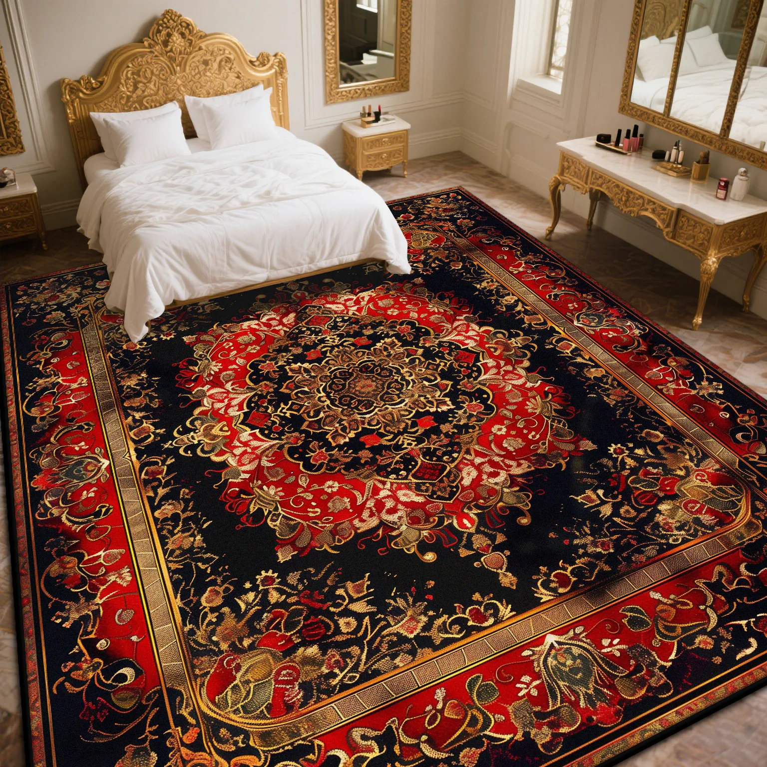 

Persian Red Carpets for Living Room Non-slip Kitchen floor carpet Washable Boho rugs Dining Room Lounge Rug Persian Mat floor