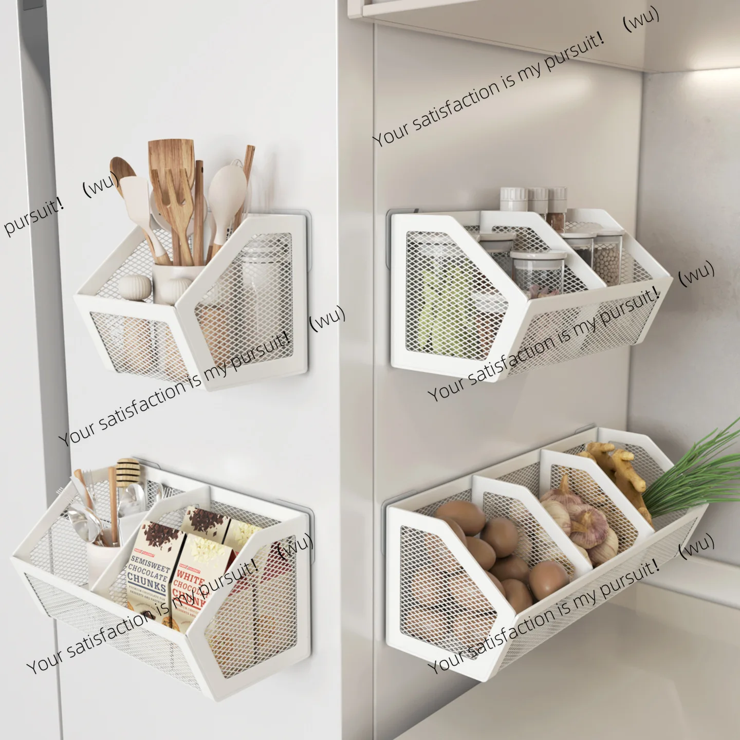 Kitchen rack free of punching, onion, ginger, garlic storage box, wall-mounted seasoning vegetable basket