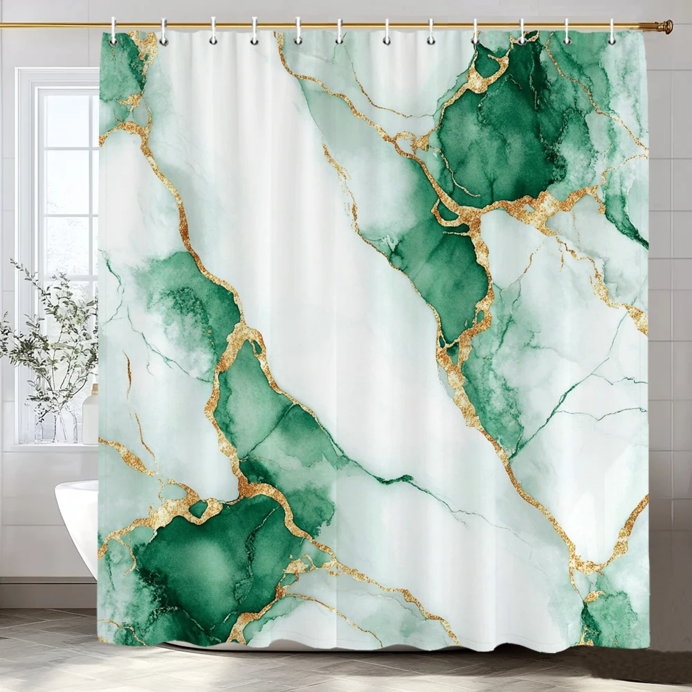 

Green Marbled Flow Art Printing Shower Curtain, Bathroom Decorative Shower Curtain, Waterproof Shower Curtain with Hooks