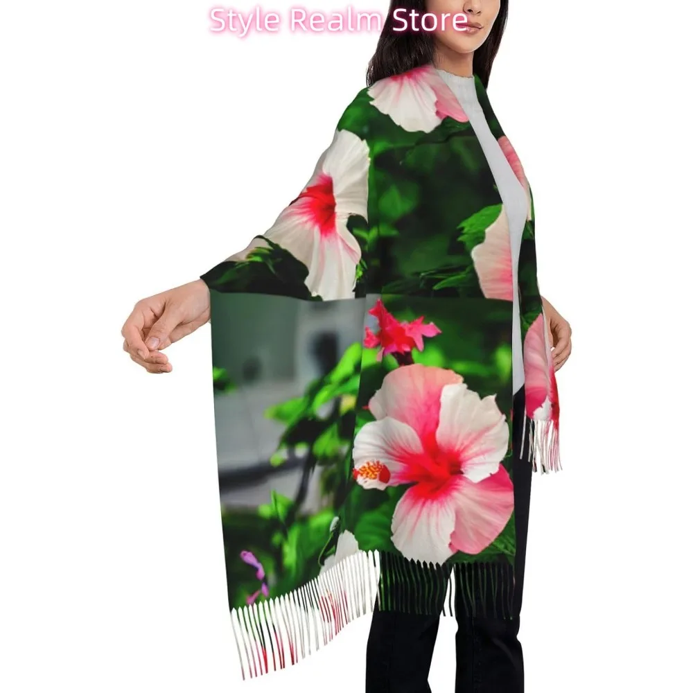 زهور الكركديه طباعة المرأة أزياء الشتاء وشاح لينة نمط طويل الدافئة شال الأوشحة يلتف #4