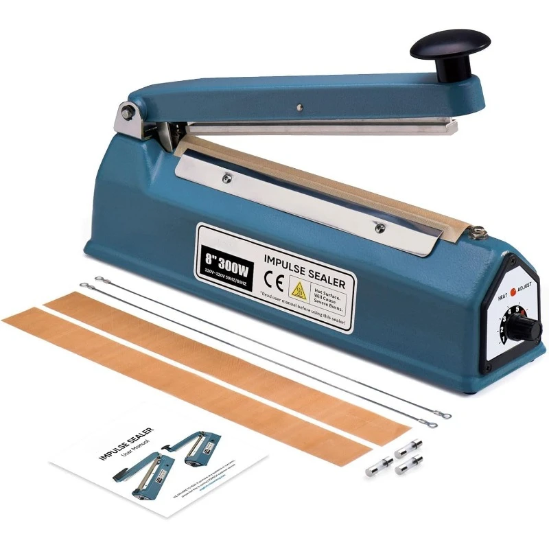 

8 Inch Impulse Bag Sealer, Solid Metal Housing Heavy Duty Manual Heat Sealer Machine with Spare Parts